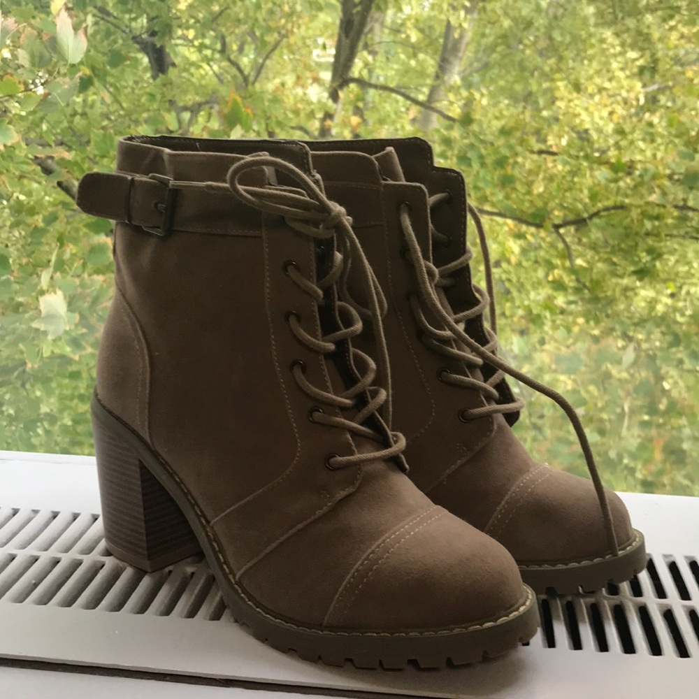 Cute tan high-heeled boots! Carryn Bootie